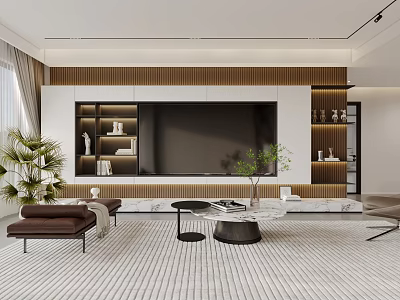 Modern Living Room Interior With TV Wall And Cozy Furniture 3d model