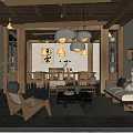 Traditional Chinese Teahouse Interior With Wooden Beams Tea Tables And Hanging Lamps