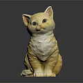 Yellow Sitting Cat Statue With Detailed Fur Texture On Dark Background