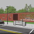 Red Brick Feature Wall Design With Perforated Pattern And Street Lamp In Parking Lot