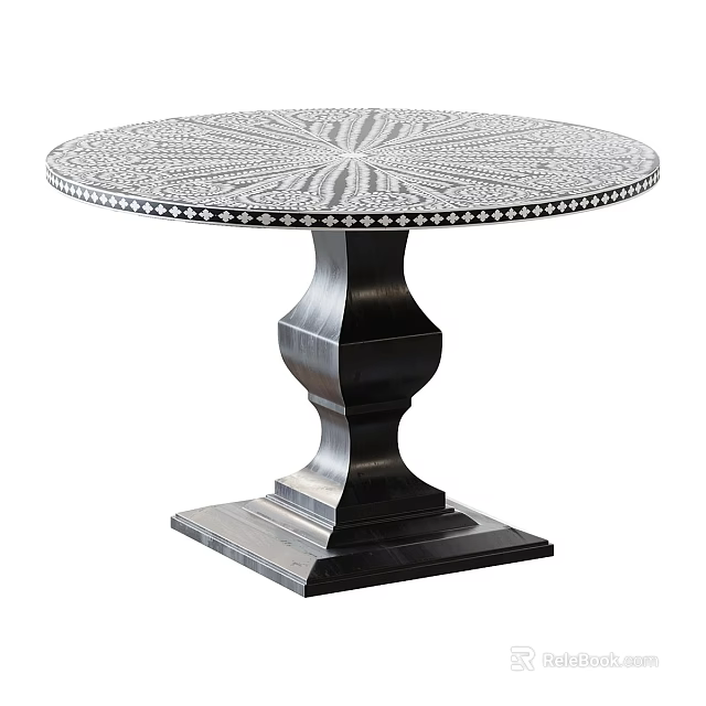 Round Decorative Dining Table With Starburst Pattern And Black Pedestal Base 3d model