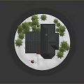 Decorative Snow Globe with Red House Green Trees Inside on Wooden Red Base