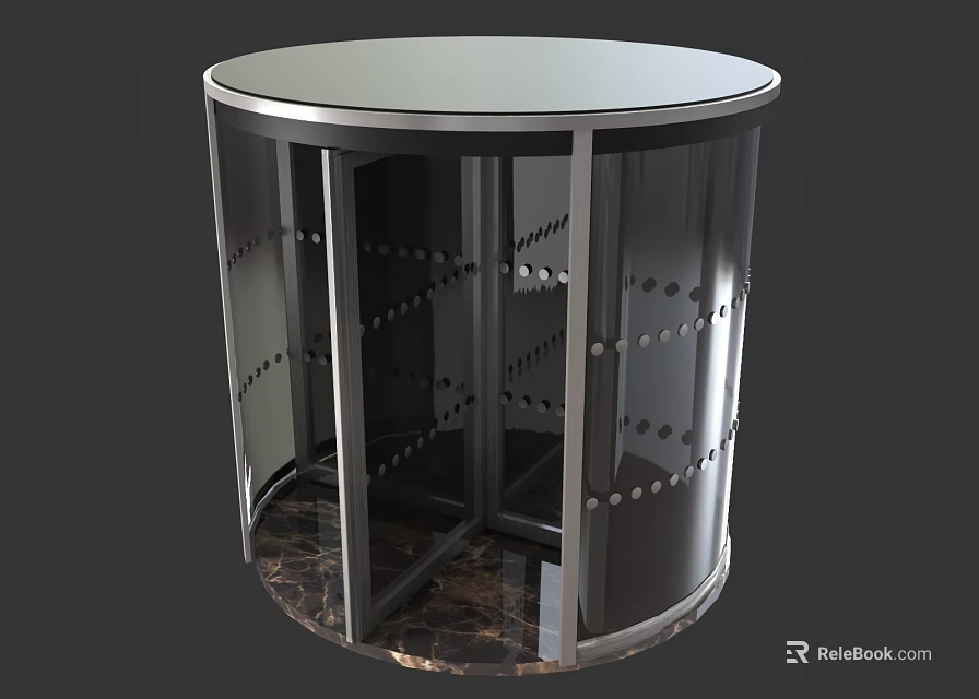 Modern Round Wine Cabinet With Glass Doors Metal Frame And Marble Base 3d model 