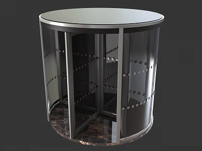 Modern Round Wine Cabinet With Glass Doors Metal Frame And Marble Base 3d model