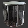 Modern Round Wine Cabinet With Glass Doors Metal Frame And Marble Base