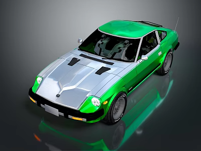 Vintage Green And Silver Two Door Sports Car With Sleek Design And Glossy Exterior 3d model