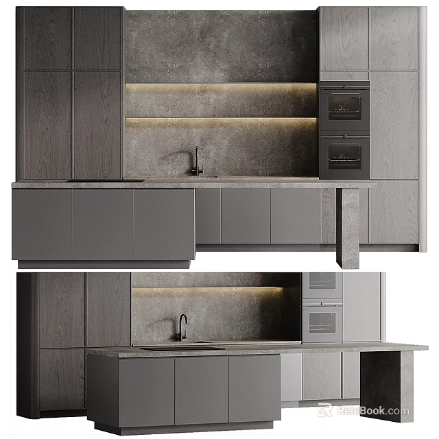Modern Kitchen Cabinets With Countertops And Appliances 3d model 