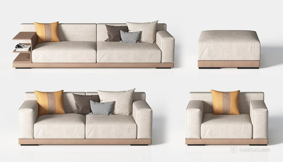 Modern Beige Sofa Set With Yellow Gray Brown Cushions And Modular Design 3d model