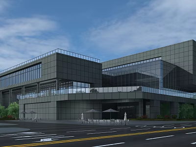 Modern Multi Storey Office Building With Gray Exterior Glass Facade And Outdoor Landscaping 3d model