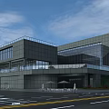 Modern Multi Storey Office Building With Gray Exterior Glass Facade And Outdoor Landscaping