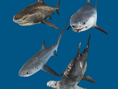 Different Types of Aquatic Sharks in Blue Ocean Environment with Various Species 3d model