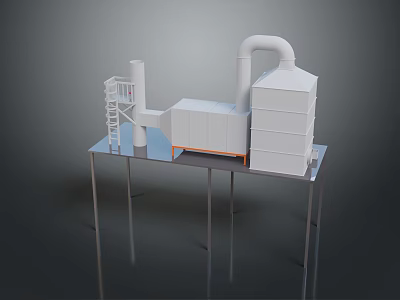 3D Industrial Equipment Model With Pipes Ladder And Metal Support Platform 3d model