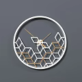 Modern Geometric Style Clock with White Frame and Gold Hexagon Patterns on Gray Background 3d model