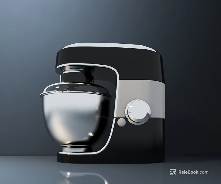Modern Black And Silver Stand Mixer Kitchen Appliance With Metal Bowl And Control Knob 3d model 