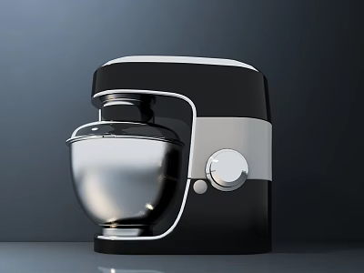 Modern Black And Silver Stand Mixer Kitchen Appliance With Metal Bowl And Control Knob 3d model