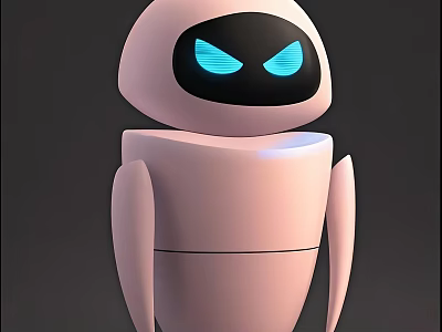 Pink Robot Game And Movie Character With Black Face And Blue Glowing Eyes 3d model