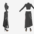 Traditional Chinese Black Clothing Set With Dragon Embroidery Stand Collar And Gold Buttons