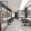 Modern Hair Salon Interior With Marble Reception Desk Bookshelves And Styling Chairs