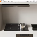 Modern Kitchen Interior With Black Range Hood Induction Cooktop And Stainless Steel Pot Sink