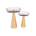 Modern Side Tables With Transparent Glass Tops And Golden Cone Bases