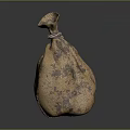 Worn Brownish Yellow Burlap Storage Bag With Stained Surface And Rope Tie