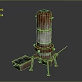 Old Red And Silver Multi Layer Structure With Metal Stand Black Container And Rusty Surface 3d model