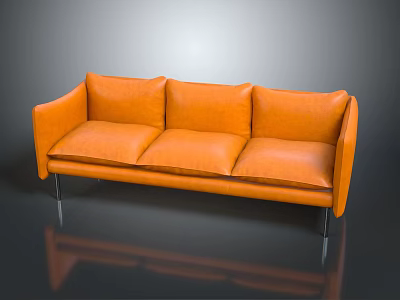 Modern Orange Leather Three Seater Sofa With Metal Legs Stylish Design 3d model