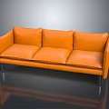 Modern Orange Leather Three Seater Sofa With Metal Legs Stylish Design