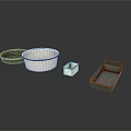 Practical Household Items Including Enamel Bowl Black Plate Square Container And Tray With Handle