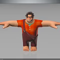 Muscular 3D Cartoon Character With Spiky Hair Red Plaid Shirt Brown Pants Barefoot Arms Outstretched
