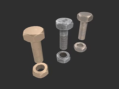 Durable Hardware Tools Collection Featuring Hex Bolts and Matching Nuts in Assorted Sizes 3d model