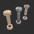 Durable Hardware Tools Collection Featuring Hex Bolts and Matching Nuts in Assorted Sizes 3d model