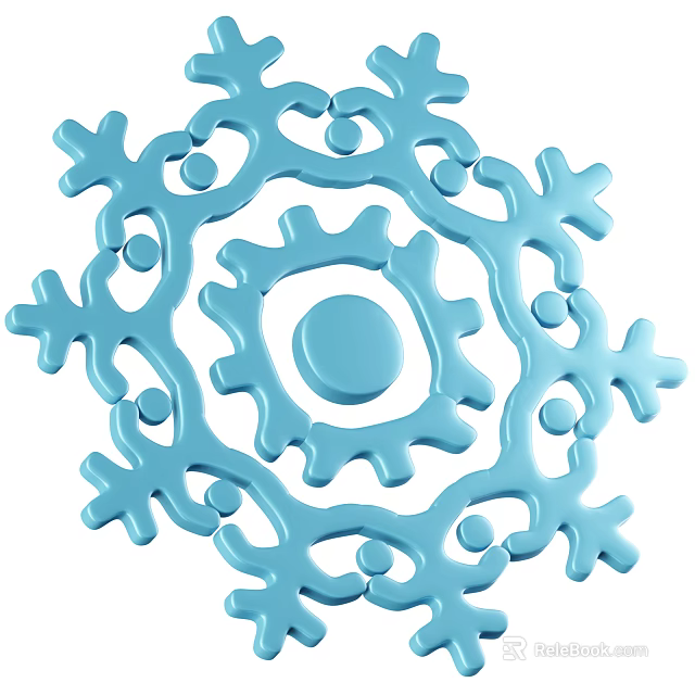 Light Blue Snowflake Shaped Decorative Ornament Set With Hollow Out Geometric Pattern And Small Circles 3d model 