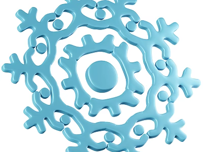 Light Blue Snowflake Shaped Decorative Ornament Set With Hollow Out Geometric Pattern And Small Circles 3d model