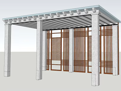 Outdoor Pergola Design With Stone Pillars Wooden Lattice Panels And Gray Roof 3d model