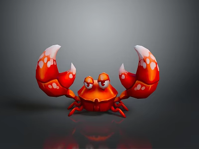 Red Cartoon Aquatic Animal Crab With Large Claws And White Spots Design 3d model