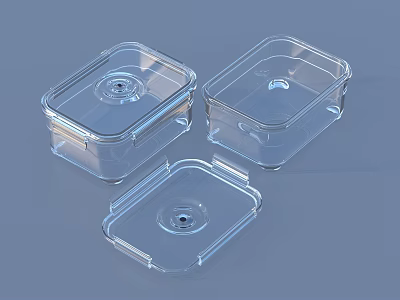 Three Transparent Airtight Food Storage Containers With Lids For Meal Prep 3d model