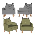 Cute Bear Shaped Single Sofa with Wooden Legs Green and Gray Bear Face Design