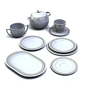 Elegant Porcelain Dinnerware Set With White Plates Cups Saucer Teapot And Gold Rim