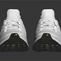 White Sports Sneakers with Knitted Upper White Sole Laces and Reflective Surface on Dark Background