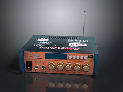 Roadstar BT 215 Computer Audio Amplifier With Knobs Antenna And Interface Ports Black Orange Design 3d model