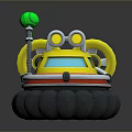 Cartoon Style Toy Vehicle With Yellow Body Blue Windows Green Dome And Gray Inflatable Base