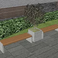 Landscape Seats Featuring Wooden Benches Small Tree Lush Green Plants And Stone Paved Floor