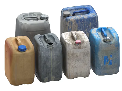 Multiple Industrial Plastic Drums For Storage In Various Colors And Worn States 3d model
