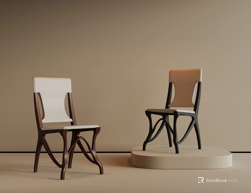 Modern Single Chairs with Brown Black Frames and White Beige Cushions Modern Design 3d model