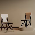 Modern Single Chairs with Brown Black Frames and White Beige Cushions Modern Design 3d model