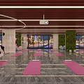 Modern Yoga Studio Fitness Space With Pink Mats Exercise Balls And Green Plant Walls
