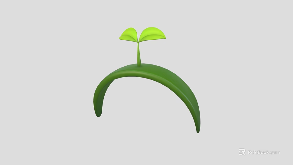 Green Seedling With Arch Shaped Base And Two Fresh Leaves 3d model 