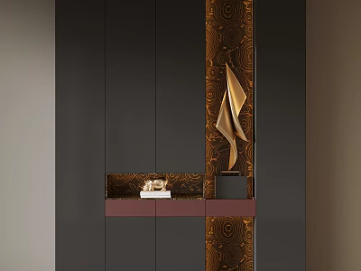 Black Shoe Cabinet With Gold Pattern Trim Purple Red Countertop Small Ornament And Gold Sculpture 3d model