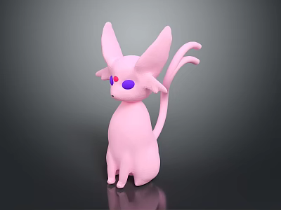 Cute Pink Game Movie Character With Large Ears Long Tail And Purple Eyes 3d model